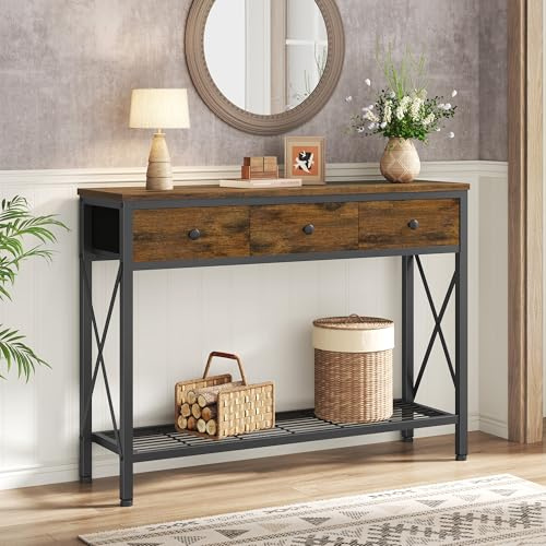 FAVOOSTY Tavolo da Console con Ripiani e Cassetti, console ingresso,tavolo ingressotavolino, terminale per divano, 101 x 29,50 x 76,50 cm, per Ingresso, Corridoio, Soggiorno, Camera da letto