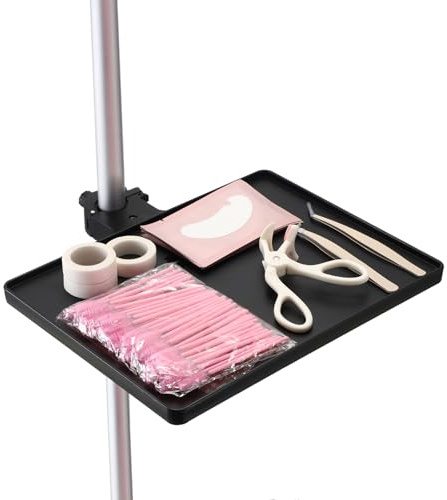 SUMNACON Vassoio per salone con altezza regolabile, supporto per estensione ciglia con clip di fissaggio, supporto per asta per salone, parrucchiere, per tubi fino a 2,5 cm