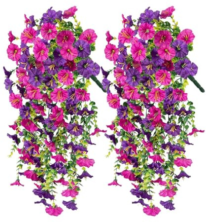 2 Pezzi Petunie Artificiali Pendenti In Seta per Esterni, 75cm Fiori Artificiali Glicine, Ederas Artificiale, Fiori Artificiale da Appendere per Parete Giardino Balcone Matrimonio, Anti-UV, Colorate