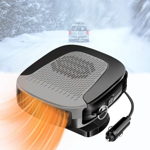 Autoheizung, 12V 150W Auto Heizung mit 360° Drehbasis, Winter Windschutzscheiben Defogger Defroster, Tragbare 2 in 1 Schnelles Heizen und Kühlen kfz Ventilator mit Zigarettenanzünder-Stecker (Grau)