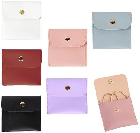 QACUU 6-Piece PU Leather Jewellery Pouch Set with Snap Closures for Travel | Compact Travel Jewellery Organiser for Earrings, Rings and Small Accessories; Each Travel Jewellery Pouch Has a Snap Closure.