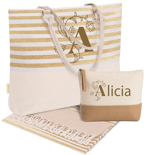 Bolso Playa Mujer Grande con Neceser – Opción de Personalización y Toalla a Juego – Bolso Piscina Mujer, Bolsos Mujer Verano (Modelo Oasis)