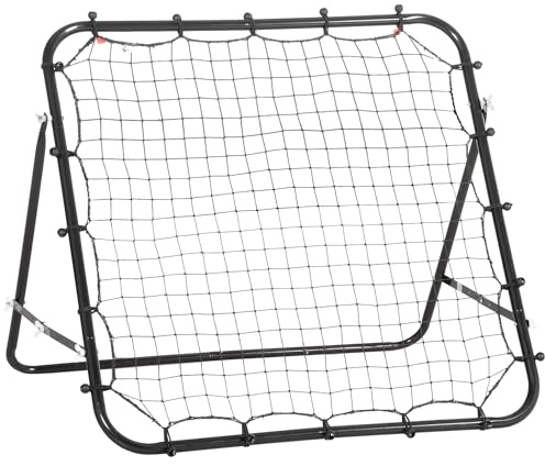 HOMCOM Filet de Rebond en métal avec Angle réglable et 20 Cordes élastiques Filet pour l'entraînement de Football, Tennis, Handball 96 x 80 x 96 cm Noir