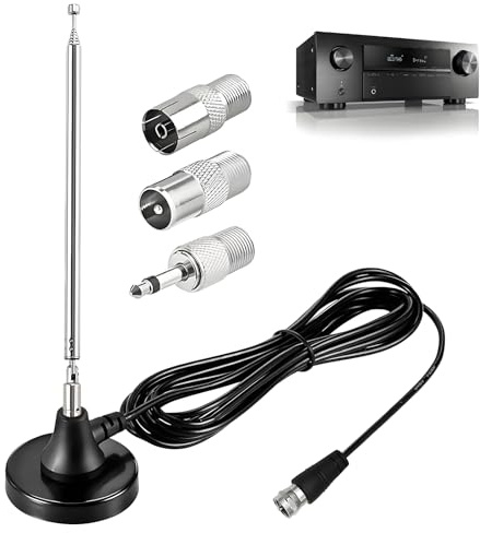 Antena TV Interior, Antena Radio Dab FM Interior Casa, con Base Magnética Cable Extensión 3metro,75 Ohm,con Tres Conectores, Compatible con Dab Radio FM Estéreo,Negro