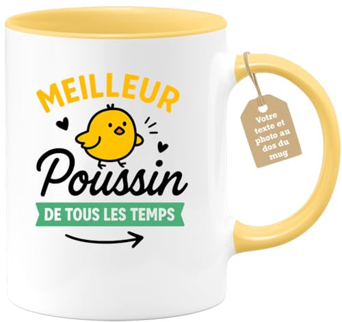quotedazur Café-Croissant - Mug Personnalisable Texte Photo - Tasse Meilleur Poussin De Tous Les Temps - Amour, Saint Valentin, Couple, Amitié - Jaune/Céramique