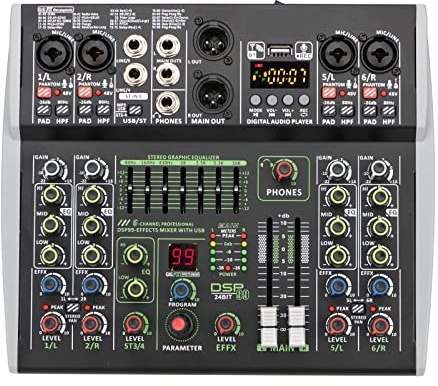 ZKLGS Mesa de Mezclas Mini Canales Individuales 48V Phantom Power Mobile 99 DSP Effects USB Computer Play Record Podcast Mixer