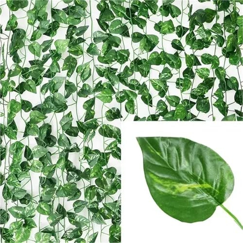 Corona Artificial de Enredadera Falsa, Guirnalda de Hiedra Artificial Verde for decoración de Pared de Boda, Varios tamaños(C,100M(50 Strings))