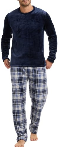 The Essentials Wardrobe Mens Fleece Pyjama Set Heavy Fleece Cosy Long Sleeve T-Shirt & Bottom Pants Sleepwear Loungewear Nightwear for Men Soft Top & Trousers Size S-XL