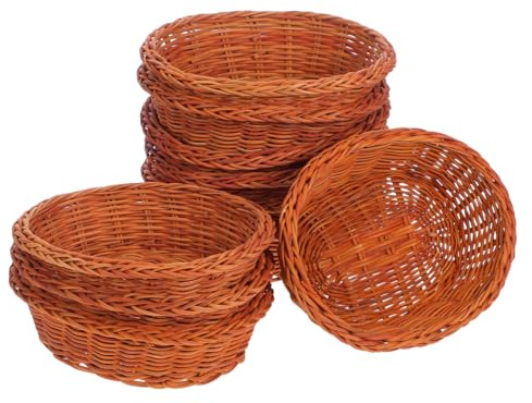 MOLUCKFU Lot de 10 petites corbeilles à pain ovales tissées à la main en rotin respirant et hygiénique pour la cuisine, les fruits, les collations, organisateur polyvalent pour la maison et la