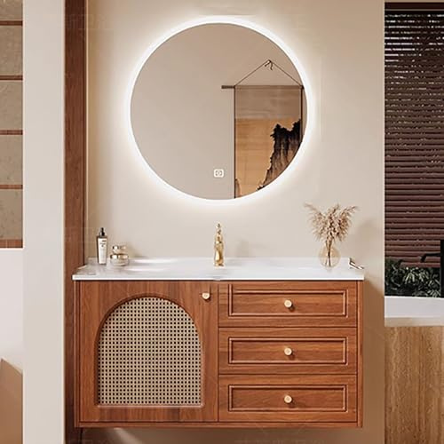 ZKBDBWTR Lavabo Bagno con Mobile con Lavandino e Dettagli in Rattan – Mobile Bagno Sottolavabo in Rovere con Cassetti per Bagni Moderni o Vintage(70cm/27.5in)