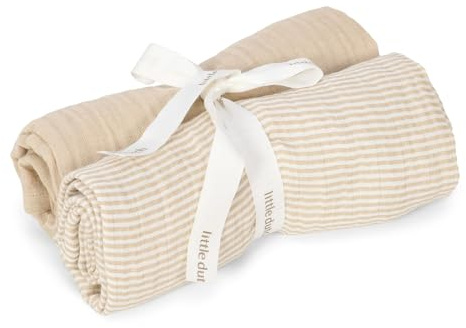 Little Dutch Mulltücher Swaddle Spucktücher Musselin 2er Set (70x70 cm) Baumwolle Soft Beige - Pure