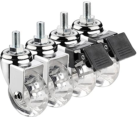 50-mm-Lenkrollen, M8 x 15 mm, M10, Lenkrollen mit Gewinde, 4er-Set, Möbelrollen, transparente gummierte Trolley-Räder(M8*15mm)