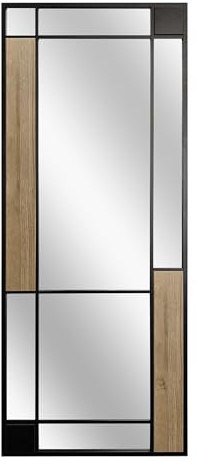 STYLER Spiegel Two Tone 60 x 150 cm I Moderner Wandspiegel in Schwarz & Holzoptik I Architektonisches Segmentdesign I Großer Ganzkörperspiegel für Flur Schlafzimmer Wohnzimmer
