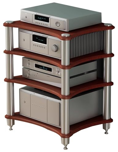Estante de audio HiFi de 4 niveles para amplificadores, receptores y tocadiscos, soporte de altavoz resistente con pinchos, gabinete de almacenamiento de componentes AV, consola multimedia para cine