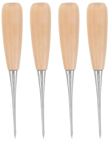 Gatuida 4pezzi Punteruolo in Acciaio per Perforare e Cucire Manico in Legno per Rilegatura Cucito su Legno Artigianato e Creazione di Oggetti Fatti Mano