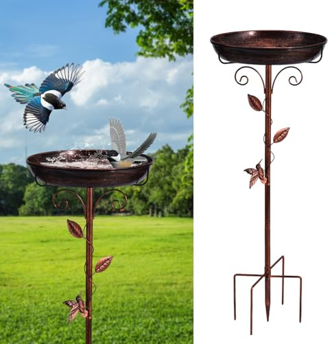 Restorgan 35 tum fågelbad i metall, vintage fristående fågelbad och fågelmatare, fågelbad, matskål för utomhus, trädgård, uteplats, gård, gräsmatta, uppgraderad 5-delad bas (antik brons)