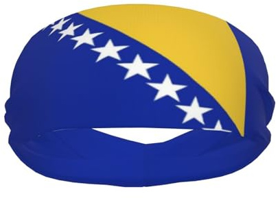 Elastisk Bosnien Och Hercegovina Flagga Tryck Hårband För Kvinnor Och Män Andningsbart Svettband Sportpannband För Löpning Fotboll Tennis Unisex