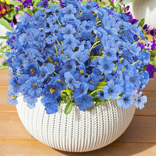 XIANNVXI 16 Bündel Kunstblumen wie Echt Blau Kunstblumen Outdoor Wetterfest Balkon Deko Blau Künstliche Blumen Deko Terrasse Frühlingsdeko Blumenstrauß Innen Garten Balkonkasten Grabschmuck