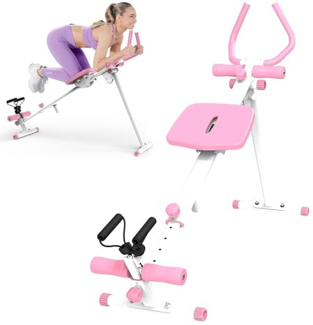 Ab Workout Maschine Abdominaltrainer, All-in-One Trainingsgerät 4-in-1 mit Bauchgleiter, Beinpresse und Rudergerät, Multifunktionales Fitnessgerät für Heimgebrauch(Pink)
