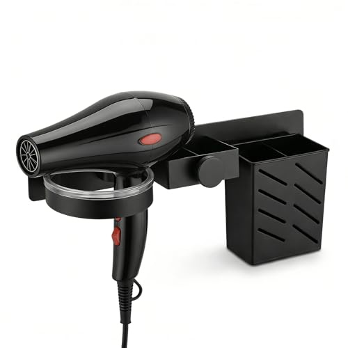 Nivofu Soporte Secador Pelo Plancha Sin Taladro, Organizador Herramientas Cabello Dormitorio Baño, Autoadhesivo, Negro