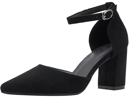 Zapatos Oficina Tacón Bloque Punta Afilada Hebilla Trasera Mujer Tacones Salón para Trabajo Oficina Y Desplazamiento Diario Parte Superior PU Suela Goma,Black(Heel:7cm),43 EU