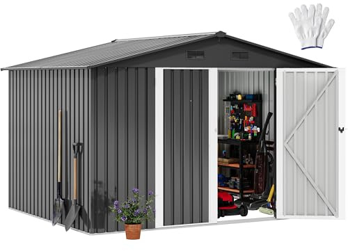 DWVO Großes Metall Gerätehaus 3x2,4 m, Stabiler Werkzeugschuppen für Garten, Terrasse & Hof, Ideal für Fahrräder, Gartengeräte & Rasenmäher, Wetterfest & Abschließbar,Dunkelgrau