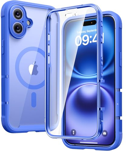 Diaclara Magnetic for iPhone 16 Case, Compatible with MagSafe Built-in Shockproof Protective Protector, Upgraded [Full Camera Protection] Phone Flip Case for iPhone 16 6.1(Blue)