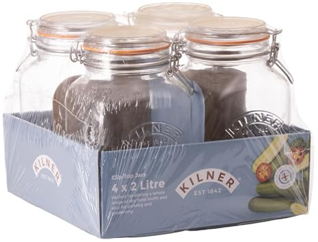 Kilner 2lt Square Clip Top Jar - (Pack 4)