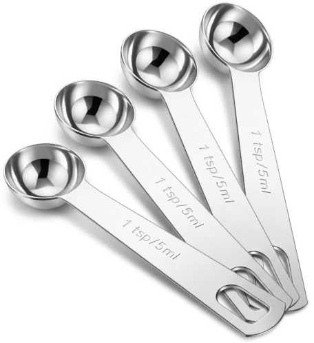 4Pcs Stainless Steel Teaspoon Measuring Spoons, 1 TSP Scoop Metal Spoon | 1Tsp Measuring Spoon Stainless Steel Kitchen Tool,Short Handle Metal Spoon for Precise Cooking, Baking and Spices Measurement