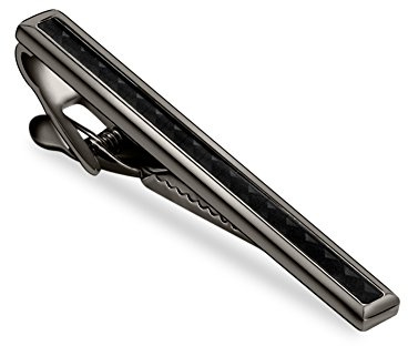 MERIT OCEAN Men Tie Bar Clip 2.2Inches Brass Gun Black Plated Carbon Fiber Regular Fashion Tie Clips for Men