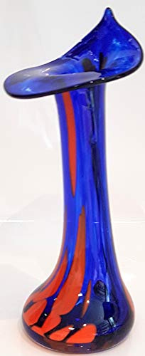 Oberstdorfer Glashütte Moderne Vase blau orange Glasvase schmal Blumenvase Bunte Tischvase Höhe ca. 26 cm