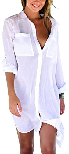 Jecarden Strandklänning dam bikini cover up – strandponcho dam sommar pareos sommarklänning dam elegant badmode strand dölja skjorta för semester en storlek, #2, En Storlek