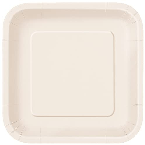 Unique 32360EU Quadratische Umweltfreundliche Pappteller-18 cm-Elfenbein Farbe-Packung mit 16 Stück, Ivory