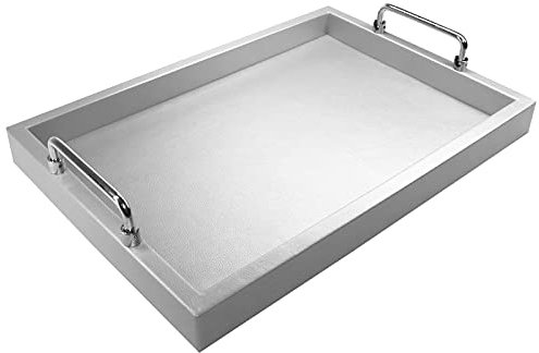Mcbz Wohn- & Küchenzimmer Dekoration Service Tablett, Banketttisch & Teetisch Kaffeetablett, 90° klappbarer Metallgriff, 45,2 x 31,2 cm (Silber)