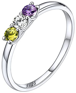ChicSilver Personalisierter Silbering mit simulierten Geburtssteine Damen Mädchen Fingerring mit Wunschnamen BFF Fingerring in verschiedene Größe für Frauen Familie Freundin