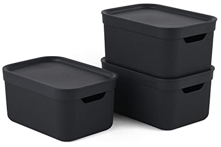 Jive Dekobox 3er-Set Aufbewahrungsbox 5l mit Deckel, Kunststoff (PP recycelt), dunkelgrau, 3x5l (27.8 x 19.5 x 22.4 cm), Schwarz, Nicht zutreffend