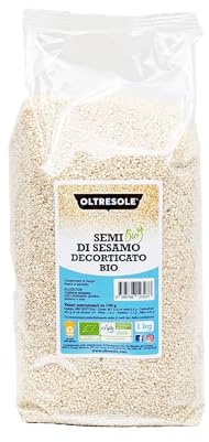 Oltresole | Semi di Sesamo Sgusciati Biologici | 1 kg | Semi di Sesamo Bianco al Naturale Decorticati | Non Tostati | Fonte di Calcio e Ferro | Formato Famiglia
