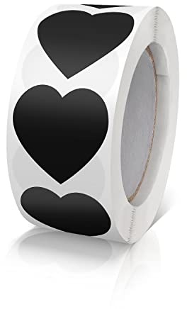 Aufkleber Herz Schwarz Selbstklebende Herzform Etiketten Rolle 25mm klein Farbkodierung Heart Sticker für Hochzeiten Scrapbooking Geschenke 500 Stück