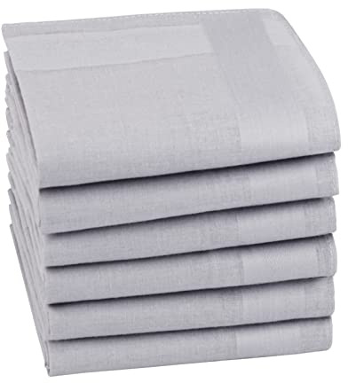 HOULIFE Lot de 6/12 mouchoirs en tissu pour homme et femme, couleur unie en pur coton 60S, pour un usage quotidien, mariage, 40 x 40 cm, gris clair, 40x40cm/16x16