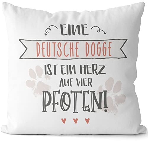 JUNIWORDS Kissen, Eine Deutsche Dogge ist EIN Herz auf Vier Pfoten, Weiß-Hellblau, 2-farbig (1006749)