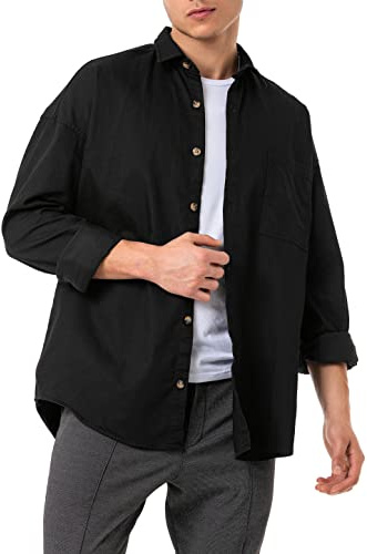 Redbridge Camicia jeans premium denim a maniche lunghe oversize, Nero , L