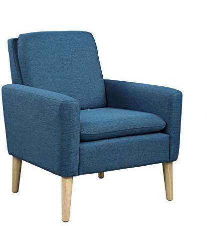 Hanstore Modern Armchair Bedroom Living Room Chairs Comfy Accent Arm Chair Upholstered Linen Fabric Single Sofa Occasional Fireside Chairs for Reading Lounge Balcony Cafe Office Reception Blue