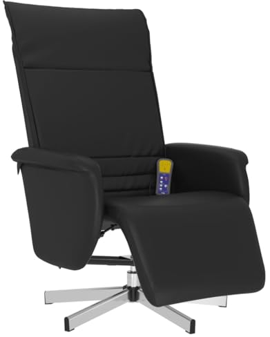 vidaXL Massagesessel, Sessel Verstellbare Rückenlehne Fußteil, Drehbar Fernsehsessel Relaxsessel mit Liegefunktion, Liegesessel Polstersessel Ruhesessel, Schwarz Kunstleder