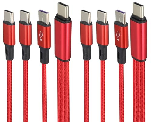AAOTOKK 4FT USB C Male to 3 Type-C Male Nylon Braided multi port 3-in-1 charging cable,USB-C Maximum output can reach 2A.Compatible with mobile Phones/Android,Huawei,Samsung,etc.(2Packs/Red)
