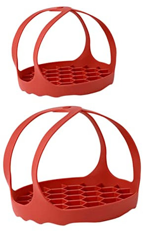 MAGICLULU Silicone Pressure Cooker Slings Egg Steamer Rack Set 8 Inch and 6.5 Inch Red Heat-resistant Bakeware Sling Lifters for Pressure Cookers