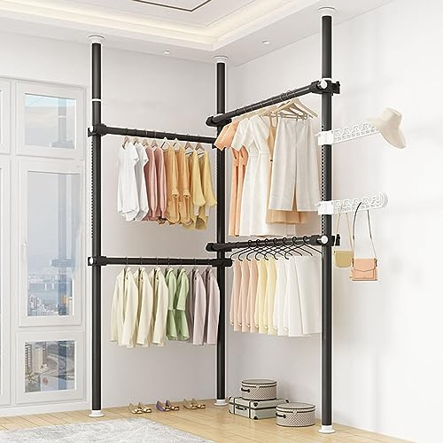 Teleskop-Kleiderstange Hochleistungs-Teleskop-kleiderständer Kleiderständer DIY-Kleiderbügel Kleiderstange mit Aufhängehaken Einstellbare Höhe 110-310cm Verstellbare Breite 78-125cm