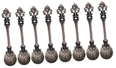 Zerodeko Vintage Mixing Spoon Set 8 Pieces Stainless Steel Coffee Stirring Dessert Serving Home Party Hotel Use