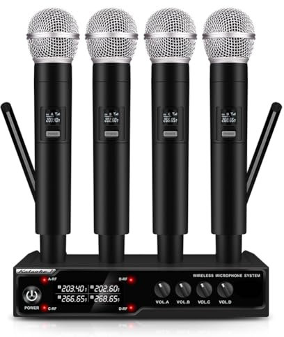 MANDDLAB VM304 Audio Microfonico Wireless A 4 Canali Microfono Portatile Portata 80M per Karaoke Discorso Canto Set Portatile Spina UE Facile Installazione Facile da Usare