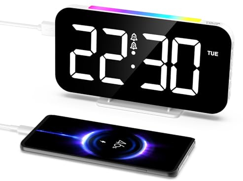 LOFICOPER LED Digitaler Wecker, 6,6 Modern Tischuhr mit 10 RGB-Nachtlicht-Modi, 5 Helligkeiten, 3 Lautstärke Einstellbare, Dual-Alarme, 12/24H, Snooze, Typ-C