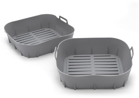 Airfryer Lot de 2 corbeilles en silicone rectangulaires, sans BPA, réutilisables, 20 cm, pour friteuse à air chaud, insert en silicone, moule en silicone pour friteuse à air chaud